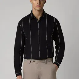 Van Heusen Black Cotton Slim Fit Striped Shirt-picture-28