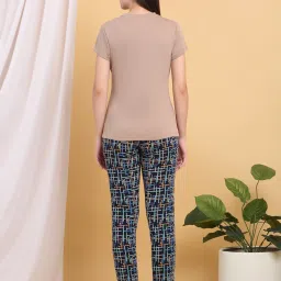 Sweet Dreams Beige Cotton Regular Fit Printed Pyjama Set image 2