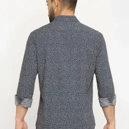 Basics Navy Cotton Slim Fit Printed Shirts image 2