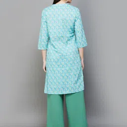 Melange by Lifestyle Aqua Cotton Floral Print Kurta image 2