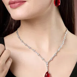NVR Silver-Plated Red Artificial Stones Studded Handcrafted Jewellery Set for Women image 2