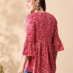 Globus Pink & White Cotton Floral Print Tunic image 2