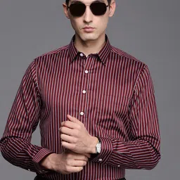 Louis Philippe Men Maroon And Blue Slim Fit Striped Pure Cotton Formal Shirt-picture-33