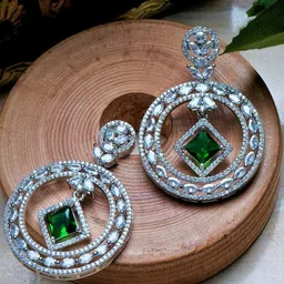 Gemron Jewel Rhodium-Plated American Diamond Studded Circular Shaped Drop Earrings-picture-24