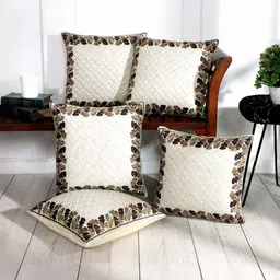 BLUEDOT Cream-Coloured & Black Set of 5 Floral Velvet Square Cushion Covers-picture-14