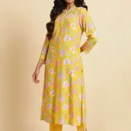 W Yellow Printed Kurta Pant Set-image-62