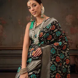 Silk Land Woven Design Floral Zari Pure Cotton Saree-image-47