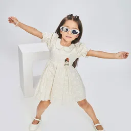 Peppermint Girls Floral Self Design Puff Sleeve Fit & Flare Dress-picture-53