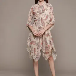 aarke Ritu Kumar Floral Print Tie-Up Neck Flared Sleeve Chiffon A-Line Dress-picture-34
