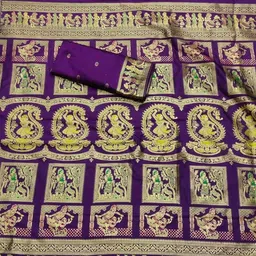 RATNAVALI Ethnic Motifs Woven Design Zari Baluchari Saree-image-14