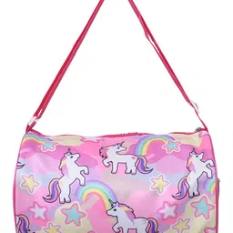 Li'll Pumpkins Swimming Gym Travel Duffle Round Bag with Side Zip Pocket Unicorn Printed - Pink-image-85