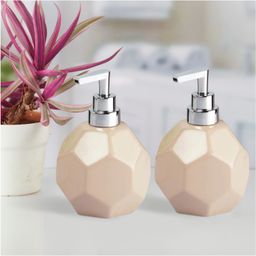 Kookee Ceramic Soap Dispenser handwash Pump for Bathroom, Set of 2, Light Brown (9545)- 300 ml-picture-31