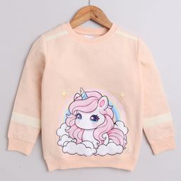 BUMZEE Cotton Looper Full Sleeves Unicorn Printed Sweatshirt - Peach-picture-1