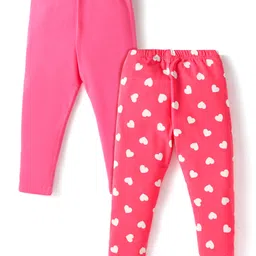 Babyhug Cotton Lycra Knit Full Length Leggings With Heart Print Pack of 2 - Dark Pink-picture-20