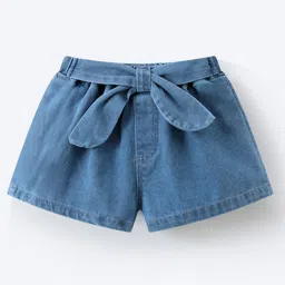 Mark & Mia Solid Washed Denim Shorts With Bow Applique - Blue-picture-26