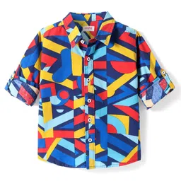 Babyhug Cotton Woven Full Sleeves Abstract Printed Shirt - Navy Blue-picture-12