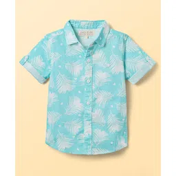 JASH KIDS Cotton Woven Half Sleeves Shirt With Tropical Theme Print - Turquoise-picture-10