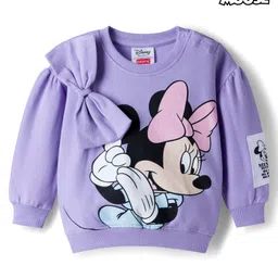 Babyhug Disney Terry Knit Full Sleeves Sweatshirt with Minnie Mouse Graphic & Bow Applique - Lavender-picture-22