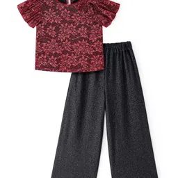 Hola Bonita Glitter Half Sleeve Top With Bow & Pant - Red & Black image 2