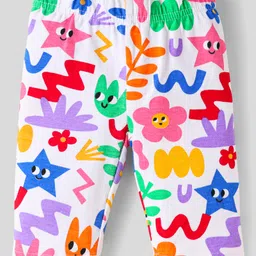 Babyhug Cotton Lycra Knit Three Fourth Leggings With Polka Dots & Floral Print Pack Of 3 - Red Blue & White image 2