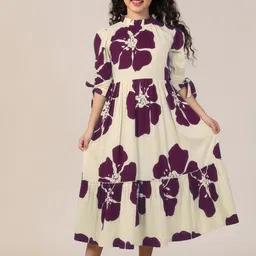 BAESD Floral Print Puff Sleeve Fit & Flare Midi Dress-picture-43