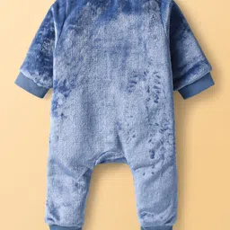 Babyoye Cotton Knit Full Sleeves Winter Wear Sleepsuit with Pair of Booties & Bear Patch - Navy Blue image 3