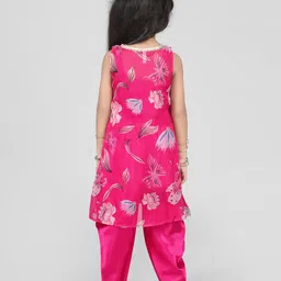 Babyhug Woven Sleeveless Indo Western Set With Floral Print - Pink image 3