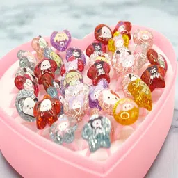 SAPRAA TRENDS Unisex Kids Pack Of 36 Embellished Cartoon Pretend Resin Rings image 4