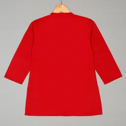 Saka Designs By Sapna Full Sleeves Solid Kurta & Pyjama With Cars Printed Jacket - Red & Grey image 5