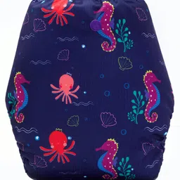 Bumberry Adjustable Reusable Cloth Diaper Cover With Insert Seahorse Print - Blue image 4