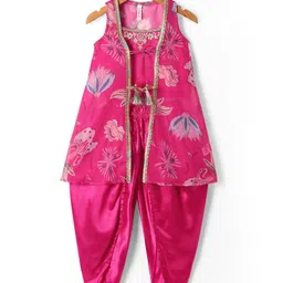Babyhug Woven Sleeveless Indo Western Set With Floral Print - Pink image 4