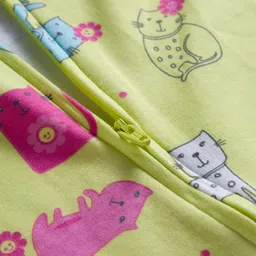 Babyhug Interlock Knit Full Sleeves Sleepsuit With Cat Print - Yellow image 4