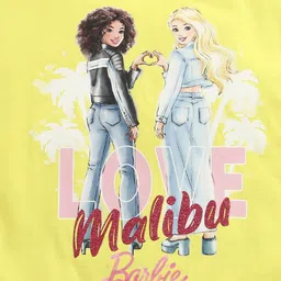 Barbie by Tiny Girl Cotton Woven Half Sleeves Girls & Text Printed Tee -Yellow image 5