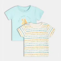 MINIKLUB White & Blue Cotton Pack Of 2 Half Sleeves Text Printed T-Shirts-image-96
