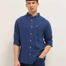 The Bear House Blue Cotton Striped Regular Fit Shirt-picture-17
