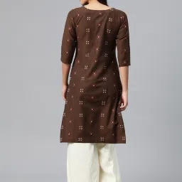 One Femme Brown Cotton Self Design A Line Kurti image 2