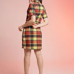 SELVIA Rust & Yellow Checks Bodycon Dress image 2