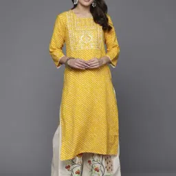 Indo Era Yellow Printed Straight Kurta-picture-10