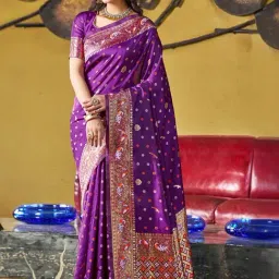 Satrani Purple Woven Saree With Unstitched Blouse-image-51