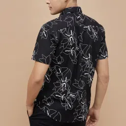 Code By Lifestyle Black Cotton Regular Fit Printed Shirt image 2