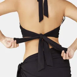 Secrets By ZeroKaata Black Plain Swimwear Bra Panty Set With Sarong image 2