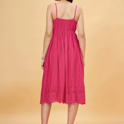 YU by Pantaloons Pink Cotton Embroidered A-Line Dress image 2