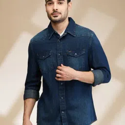 Being Human Navy Slim Fit Denim Shirt-picture-31