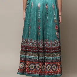 Biba Teal Flared Fit Printed Skirt image 2