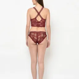 Da Intimo Maroon Lace Bralette With Bikini Panty image 2