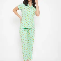 Clovia Green Printed Top With Pyjamas-picture-26