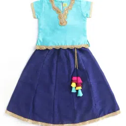 The Magic Wand Kids Blue Embroidered Choli with Lehenga-image-63