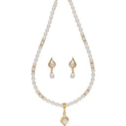 Sri Jagdamba Pearls Golden Necklace & Earrings Set-picture-45