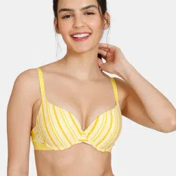 Zivame Yellow Striped Medium Coverage Under-Wired Push-up Bra-picture-17