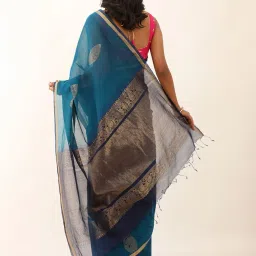 Taneira Blue Woven Saree With Unstitched Blouse image 2